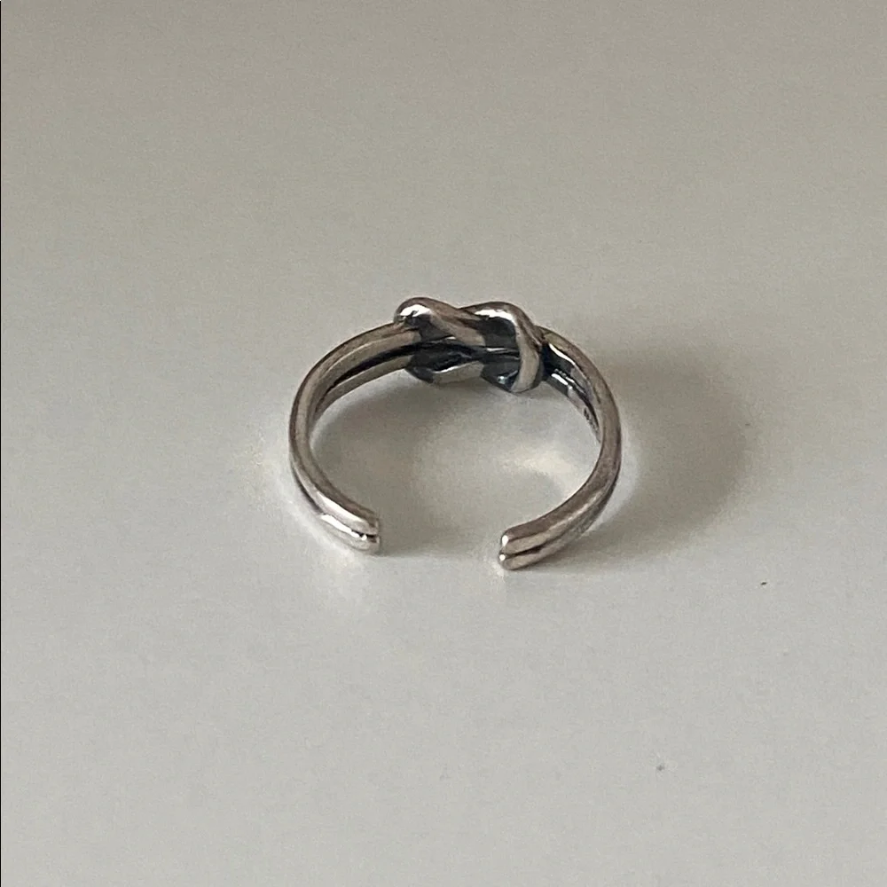 Silver love Knot Adjustable Ring 925 SS double rope oxidized commitment ring - Picture 3 of 7